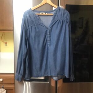 AnyBody Denim Blue V-Neck Relaxed Blouse